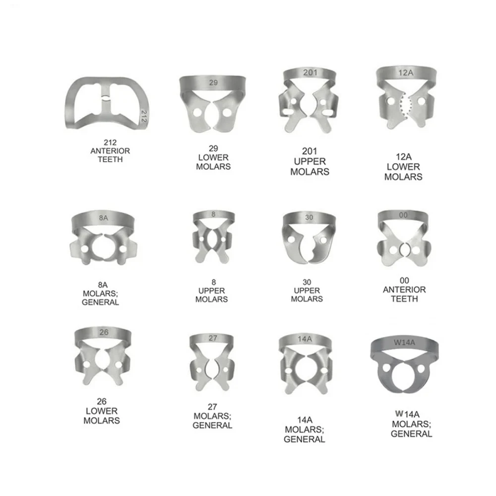 Rubber Dam Clamps Set of 12 Pcs for Dental Isolation Procedures